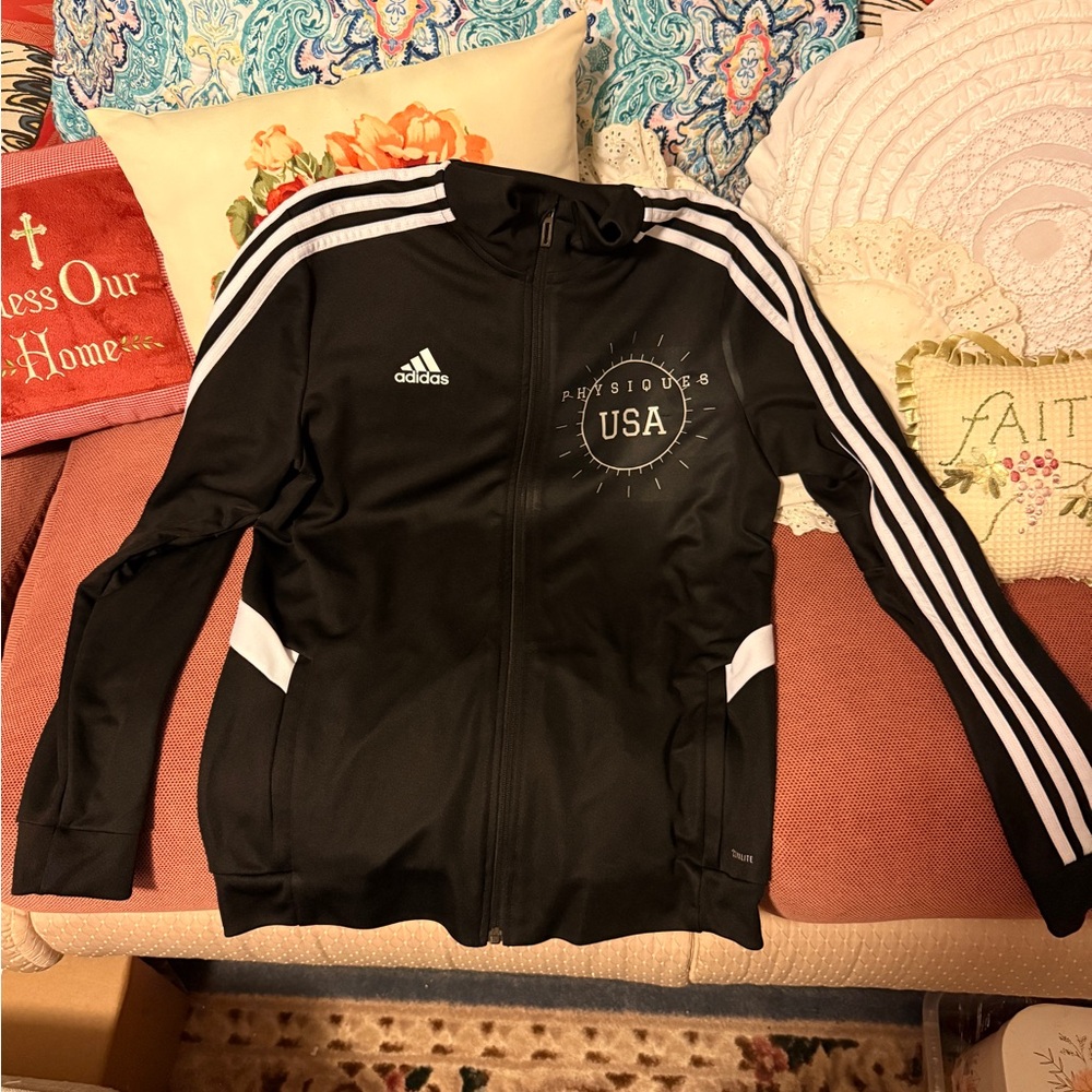 Adidas Women's Black Bomber Jacket with White Stripes